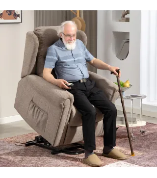 Sillón Relax Reclinable Eléctrico Levanta Personas con Respaldo Alto Capitoné Control Remoto Marrón Claro