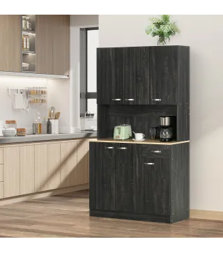 Alacena de Cocina con 1 Cajón 6 Puertas y Estantes Ajustable Estilo Moderno 101x39x180 cm Negro