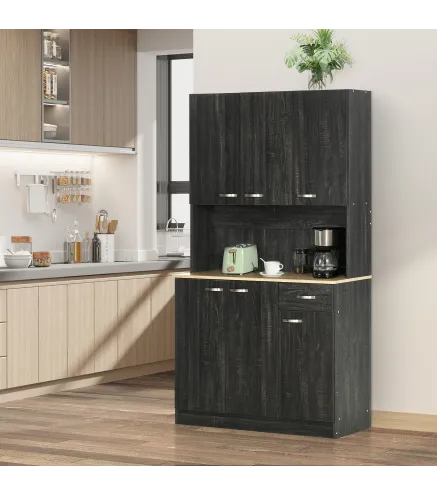 Alacena de Cocina con 1 Cajón 6 Puertas y Estantes Ajustable Estilo Moderno 101x39x180 cm Negro