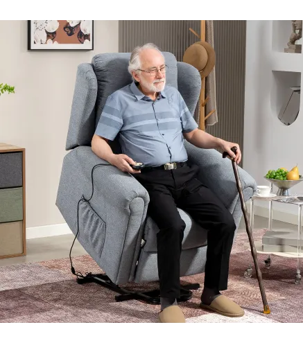 Sillón Relax Reclinable Eléctrico Levanta Personas con Respaldo Alto Capitoné Control Remoto Gris