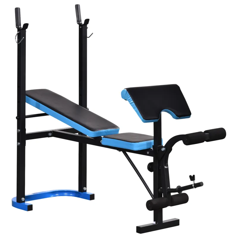 Banco de Musculación Banco de Pesas con Soporte para Barra y Respaldo Ajustable para Entrenamiento en Casa Gimnasio Azul