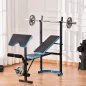Banco de Musculación Banco de Pesas con Soporte para Barra y Respaldo Ajustable para Entrenamiento en Casa Gimnasio Azul