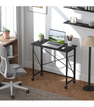 Escritorio Plegable con Ruedas y Estructura Resistente Ideal para Oficina y Estudio 80x40x75 cm Negro