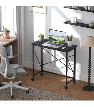 Escritorio Plegable con Ruedas y Estructura Resistente Ideal para Oficina y Estudio 80x40x75 cm Negro