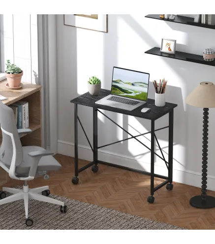 Escritorio Plegable con Ruedas y Estructura Resistente Ideal para Oficina y Estudio 80x40x75 cm Negro