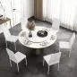 Juego de 6 Sillas de Comedor Tapizada en PU con Respaldo Alto con Botones y Patas de Acero Diseño Moderno Blanco