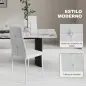 Juego de 6 Sillas de Comedor Tapizada en PU con Respaldo Alto con Botones y Patas de Acero Diseño Moderno Blanco