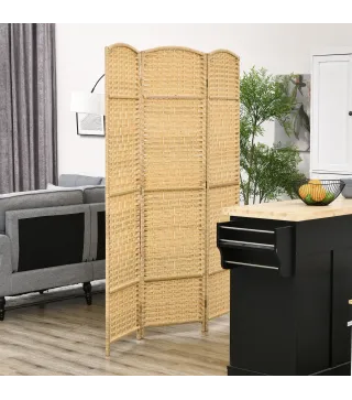 Separador de Ambientes de 3 Paneles Biombo Plegable 135x180 cm Pantalla de Privacidad de Polipropileno Natural