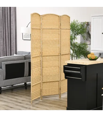 Separador de Ambientes de 3 Paneles Biombo Plegable 135x180 cm Pantalla de Privacidad de Polipropileno Natural