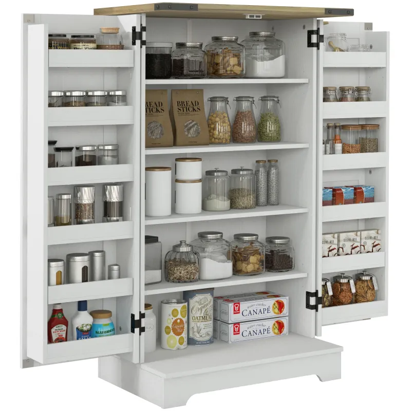 Armario Despensa Cocina con 2 Puertas 17 Estantes y Estante Ajustable para Comedor Salón 60x40x104 cm Crema