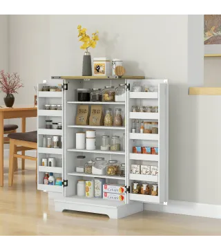 Armario Despensa Cocina con 2 Puertas 16 Estantes y Estante Ajustable para Comedor Salón 60x40x104 cm Crema