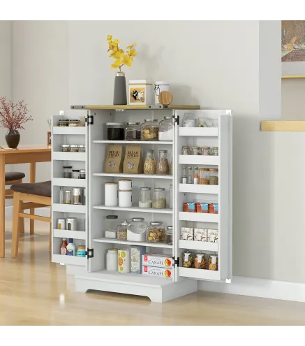 Armario Despensa Cocina con 2 Puertas 16 Estantes y Estante Ajustable para Comedor Salón 60x40x104 cm Crema