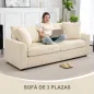 Sofá de 3 Plazas Tapizado en Pana con 2 Almohadas Reposabrazos y Cojín de Muelles para Salón 212x80x88 cm Crema