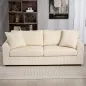 Sofá de 3 Plazas Tapizado en Pana con 2 Almohadas Reposabrazos y Cojín de Muelles para Salón 212x80x88 cm Crema
