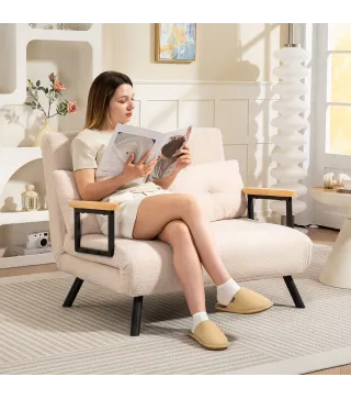 Sofá Cama Convertible 3 en 1 Sillón Cama 2 Plazas Plegable Respaldo Ajustable de 5 Niveles Almohadas 102x73x81cm Beige