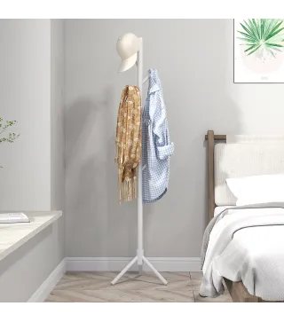 Perchero de Pie de Madera Forma de Árbol con 8 Ganchos para Colgar Ropa Bolsos en Pasillo Entrada 40x40x165 cm Blanco