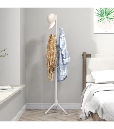 Perchero de Pie de Madera Forma de Árbol con 8 Ganchos para Colgar Ropa Bolsos en Pasillo Entrada 40x40x165 cm Blanco