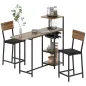 Conjunto de Mesa de Bar con Laterales Abatibles Soporte para Vinos y 2 Taburetes de Estilo Industrial Marrón y Negro