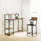 Conjunto de Mesa de Bar con Laterales Abatibles Soporte para Vinos y 2 Taburetes de Estilo Industrial Marrón y Negro