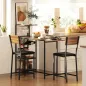 Conjunto de Mesa de Bar con Laterales Abatibles Soporte para Vinos y 2 Taburetes de Estilo Industrial Marrón y Negro