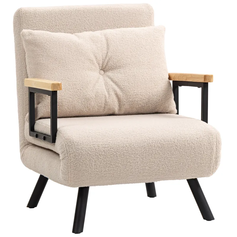 Sofá Cama Individual Plegable Sofá Cama Convertible 4 en 1 Respaldo Ajustable de 5 Niveles y Almohada 63x73x81 cm Beige