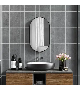 Espejo de Baño Ovalado 40x70 cm Espejo Decorativo de Pared con Marco de Aluminio para Salón Horizontal o Vertical Negro