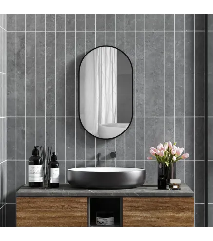 Espejo de Baño Ovalado 40x70 cm Espejo Decorativo de Pared con Marco de Aluminio para Salón Horizontal o Vertical Negro