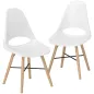 Pack de 2 Sillas de Comedor de Plástico con Respaldo Curvado y Patas de Madera de Caucho Blanco