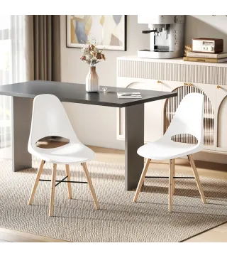 Pack de 2 Sillas de Comedor de Plástico con Respaldo Curvado y Patas de Madera de Caucho Blanco