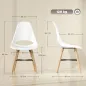 Pack de 2 Sillas de Comedor de Plástico con Respaldo Curvado y Patas de Madera de Caucho Blanco