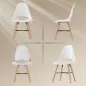 Pack de 2 Sillas de Comedor de Plástico con Respaldo Curvado y Patas de Madera de Caucho Blanco
