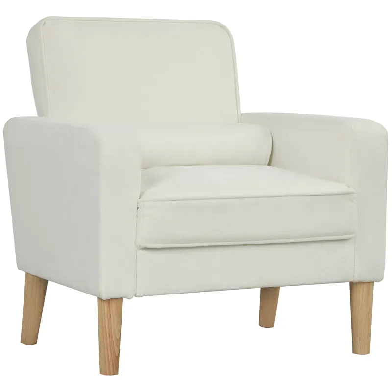 Butaca de Salón Tapizado en Terciopelo Sillón de Lectura con Asiento con Botones y Patas de Madera para Dormitorio Crema
