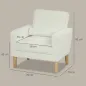Butaca de Salón Tapizado en Terciopelo Sillón de Lectura con Asiento con Botones y Patas de Madera para Dormitorio Crema