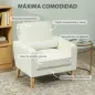 Butaca de Salón Tapizado en Terciopelo Sillón de Lectura con Asiento con Botones y Patas de Madera para Dormitorio Crema
