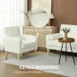 Butaca de Salón Tapizado en Terciopelo Sillón de Lectura con Asiento con Botones y Patas de Madera para Dormitorio Crema
