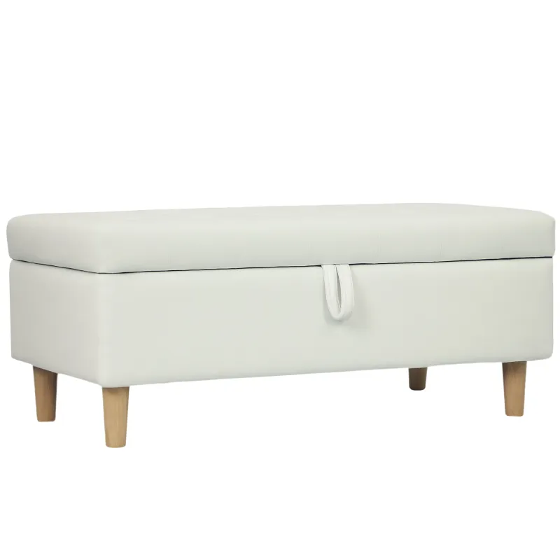 Banco de Almacenamiento Baúl Tapizado de Terciopelo con Patas de Madera Capacidad 71L 100x50x43 cm Blanco Crema