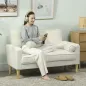 Sofá de 2 Plazas Tapizado en Terciopelo 130 cm con Asiento Capitoné y Patas de Madera para Espacios Pequeños Crema