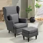 Sillón con Reposapiés Respaldo Alto Capitoné Patas de Madera Almohada Acolchada y Tapizado en Lino Gris Sillón con Reposapiés Respaldo Alto Capitoné Patas de Madera Almohada Acolchada y Tapizado en Lino Gris