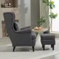 Sillón con Reposapiés Respaldo Alto Capitoné Patas de Madera Almohada Acolchada y Tapizado en Lino Gris
