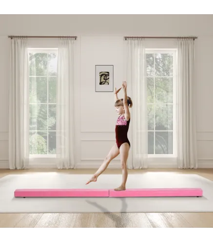 Barra de Equilibrio Gimnasia Plegable 210 cm Barra de Gimnasia Artística para Niños Adultos Entrenamiento en Casa Rosa