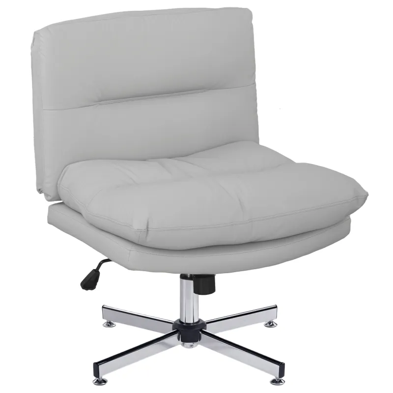 Silla de Oficina sin Brazos con Altura Ajustable Función de Basculante Base Cruzada y Asiento Amplio Gris