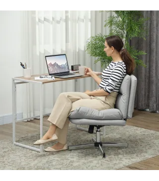 Silla de Oficina sin Brazos con Altura Ajustable Función de Basculante Base Cruzada y Asiento Amplio Gris