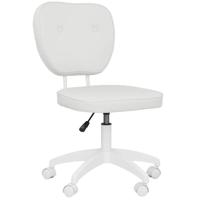 Silla de Oficina Giratoria Tapizada en PU con Altura Ajustable Sin Brazos Carga 120 kg 46x59x82-92 cm Blanco