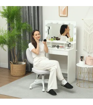 Silla de Oficina Giratoria Tapizada en PU con Altura Ajustable Sin Brazos Carga 120 kg 46x59x82-92 cm Blanco