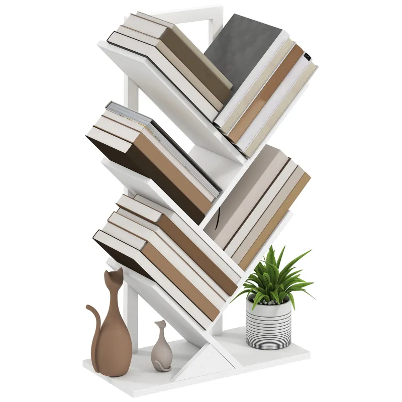 Estantería en Forma de Árbol con 5 Estantes y Sistema Antivuelco para Salón Dormitorio 50x24x82 cm Blanco