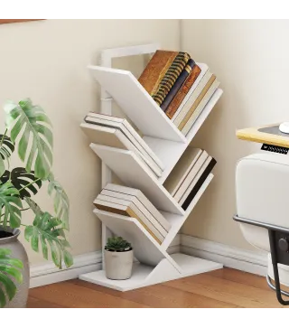 Estantería en Forma de Árbol con 5 Estantes y Sistema Antivuelco para Salón Dormitorio 50x24x82 cm Blanco