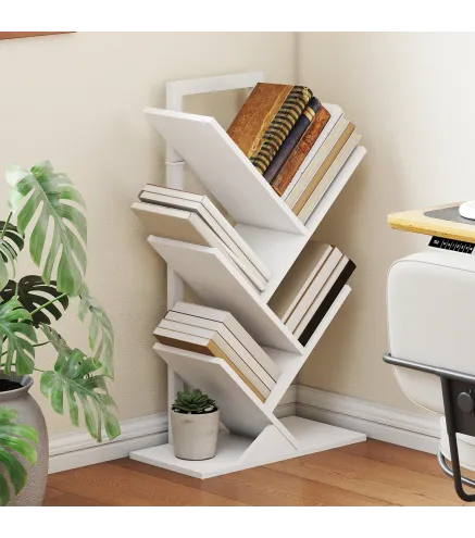 Estantería en Forma de Árbol con 5 Estantes y Sistema Antivuelco para Salón Dormitorio 50x24x82 cm Blanco