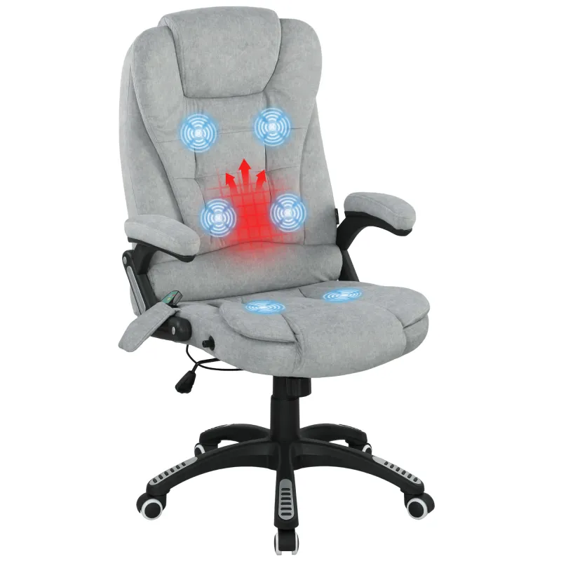 Silla Oficina con Masaje de 6 Puntos con Función Basculante con Calefacción Altura Ajustable 65x71x110-120 cm Gris
