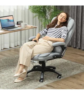 Silla Oficina con Masaje de 6 Puntos con Función Basculante con Calefacción Altura Ajustable 65x71x110-120 cm Gris