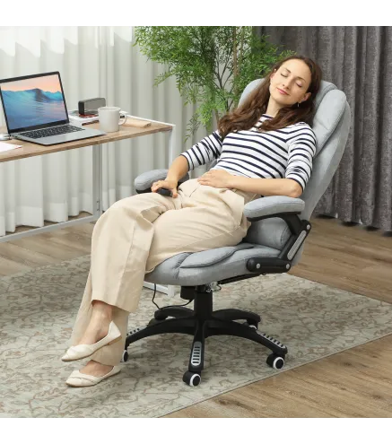Silla Oficina con Masaje de 6 Puntos con Función Basculante con Calefacción Altura Ajustable 65x71x110-120 cm Gris